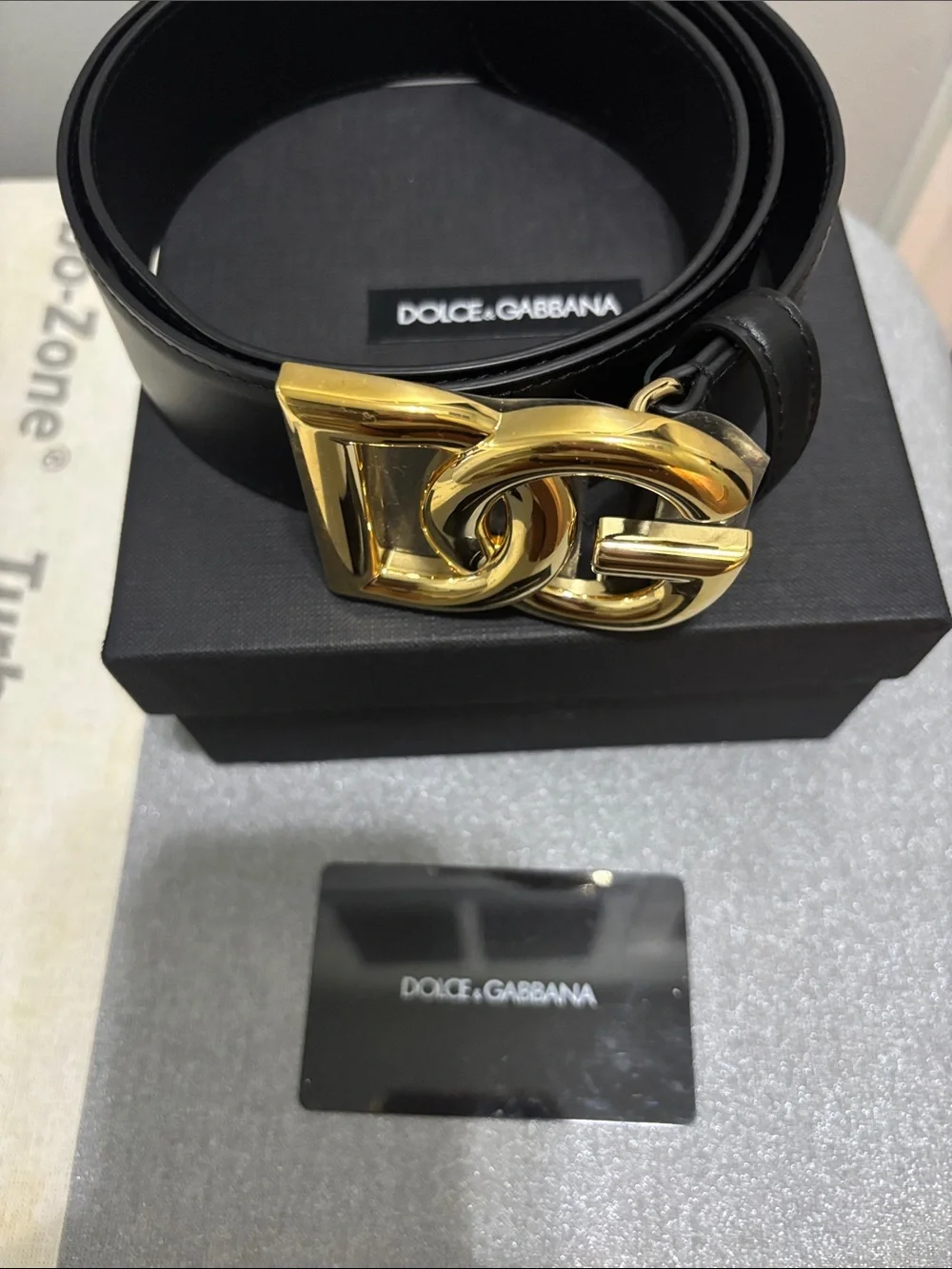 Dolce & Gabbana Black Leather Belt with Gold Interlocking DG Buckle